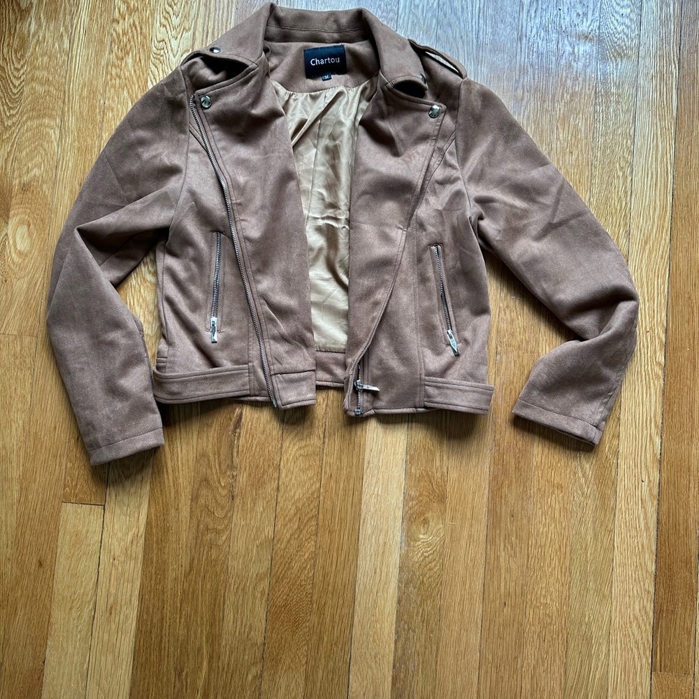 Stylish Brown Faux Suede Asymmetrical-Zip Jacket